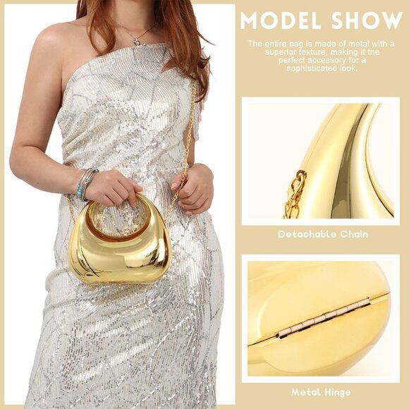 Acrylic Clutch Purse for Women Gold Moon Evening Handbag Glitter Top Handle Bag - Picture 5 of 6